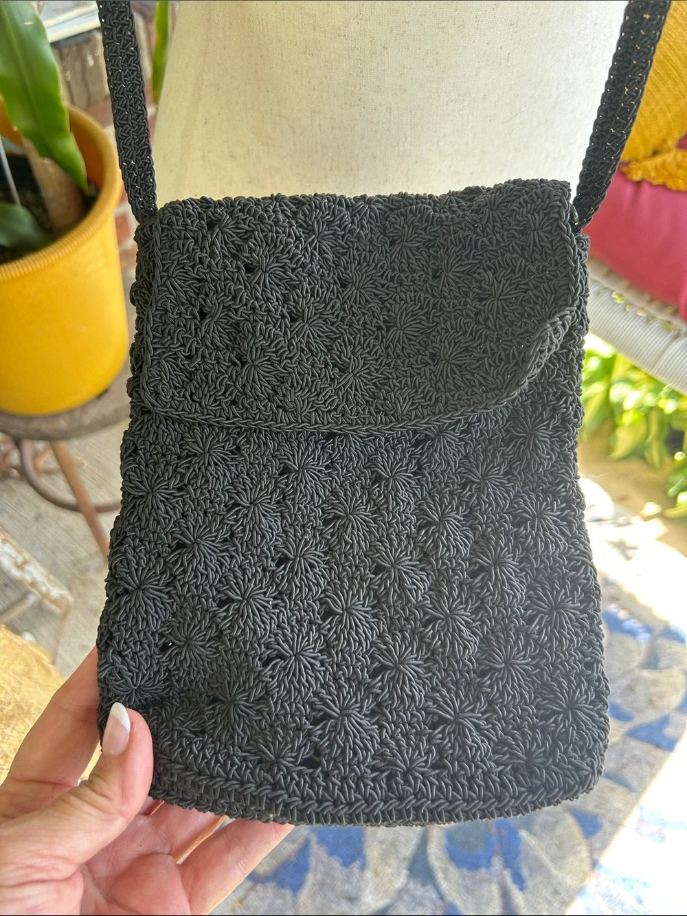 Vintage Black Crochet Crossbody Bag